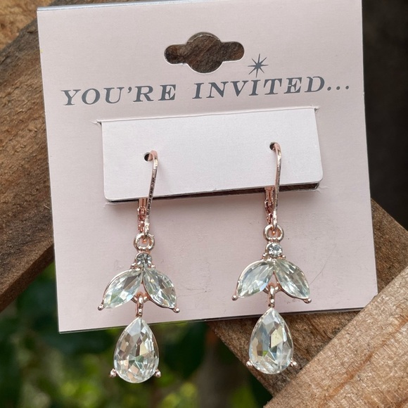 Double Drop Earrings You're Invited Rose Gold Tone Crystal KOHLS - Picture 1 of 6